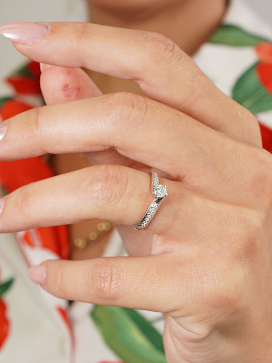 Kiriakos Gofas Single Stone Ring In 18K White Gold With Diamond Kiriakos Gofas Single Stone Ring In 18K White Gold With Diamond