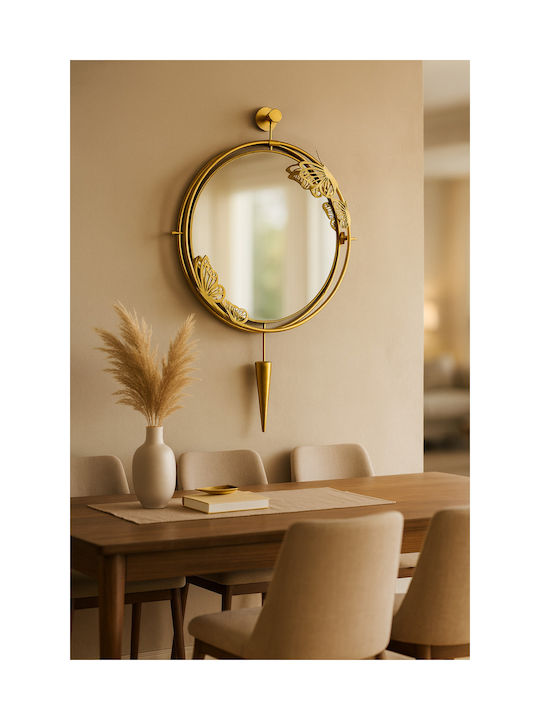 SteweHome Oglindă de Perete cu Ramă Metalică Galbenă și Iluminare LED 90x50cm