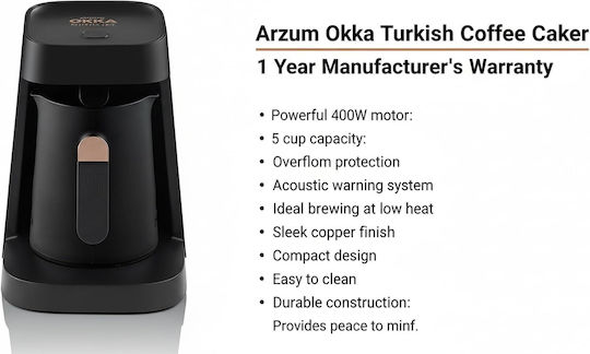 Arzum Okka Minio Jet OK0017-0400 Гръцка Машина За Кафе 400W С Капацитет 375ml Bakir