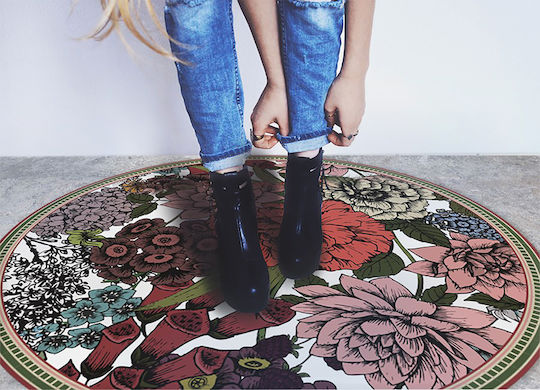 Tulup Round Kitchen Mat Multicolored Flowers 140cm