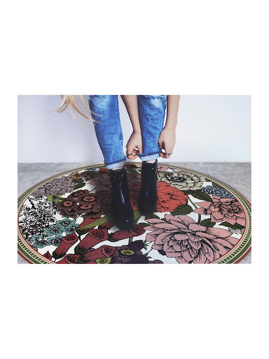 Tulup Round Kitchen Mat Multicolored Flowers 150cm
