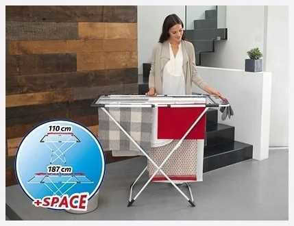 Vileda Surprise Folding Floor Clothes Drying Rack for Balcony Stainless Steel with Wheels