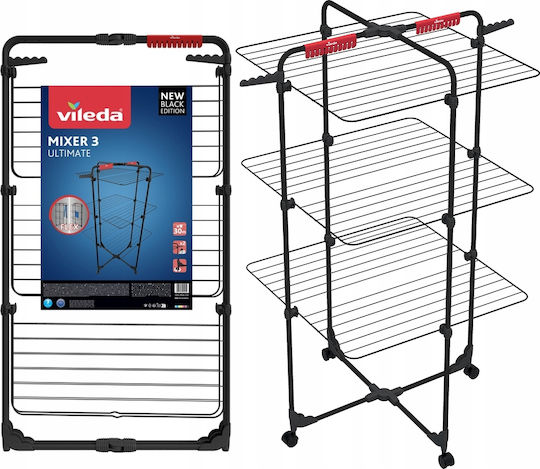 Vileda Mixer 3 Uscător de Rufe Pliabil de Pardoseală Inox cu Roți cu Lungimea Suportului de Uscare a Hainelor 30m