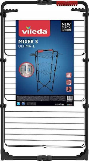 Vileda Mixer 3 Uscător de Rufe Pliabil de Pardoseală Inox cu Roți cu Lungimea Suportului de Uscare a Hainelor 30m