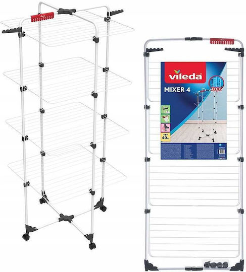 Vileda Mixer 4 Uscător Rufe Pliabil de Pardoseală Turn Inox cu Roți