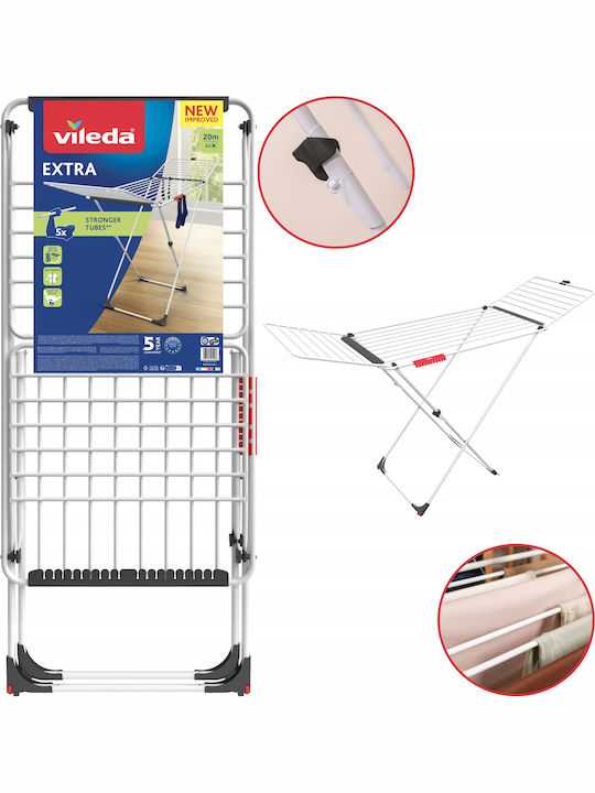 Vileda Extra Folding Floor Clothes Drying Rack Made of Stainless Steel