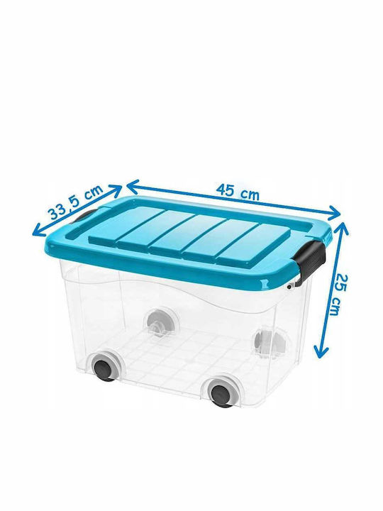 Roller Plastic Storage Box with Wheels and Transparent Lid 45cm