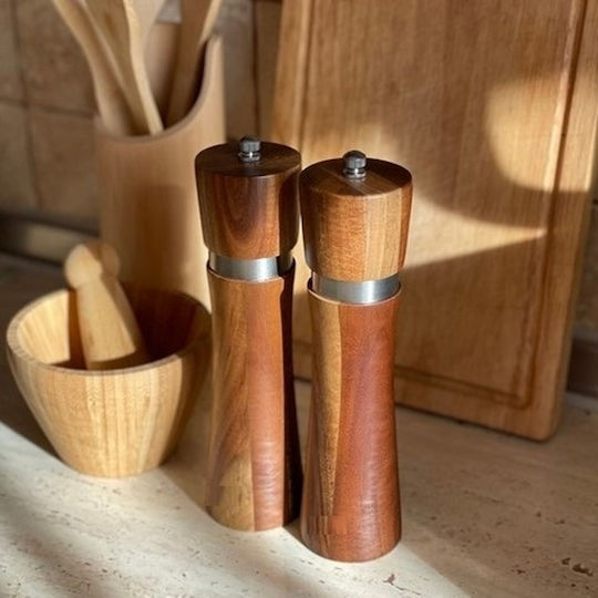Manual Spice Mill Set Ceramic in Brown Color 21cm 2 Pieces