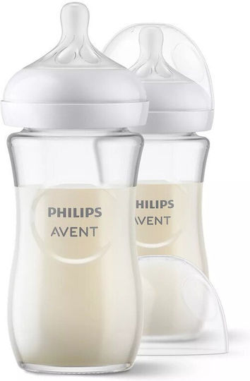Philips Set Biberoane din Sticlă Natural Natural Anti-colici cu Tetină din Silicon Albe 240ml 2 Bucăți
