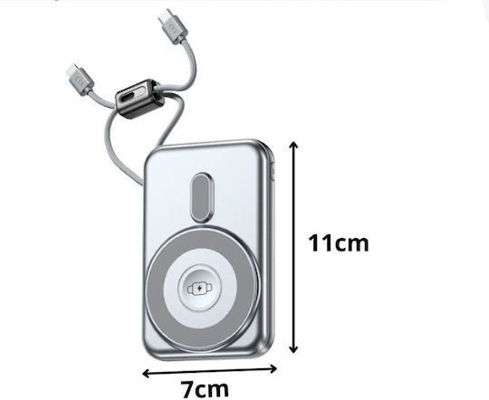 Power Bank 10000mAh 15W mit USB-A Ausgangsanschlüsse und USB-C Ausgangsanschlüsse Schnellaufladung 3.0 Silber