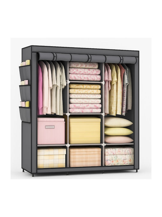 Dulap Din Material Cu Fermoar Și Rafturi În Culoare Gri 130x45x175cm Dulap Din Material Cu Fermoar Și Rafturi În Culoare Gri 130x45x175cm