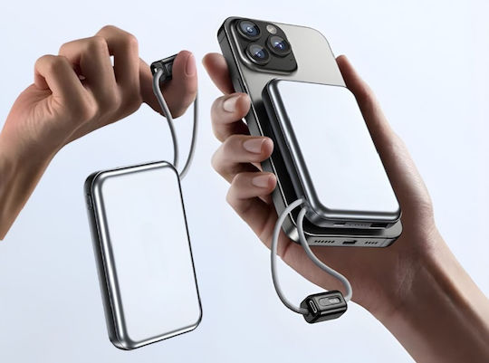 Power Bank 10000mAh 15W mit USB-A Ausgangsanschlüsse und USB-C Ausgangsanschlüsse Schnellaufladung 3.0 Silber