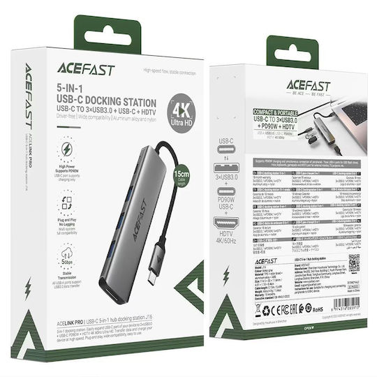 Acefast USB-C Dockingstation mit HDMI 4K PowerDelivery (PD) Grau (KF-6974316285915)