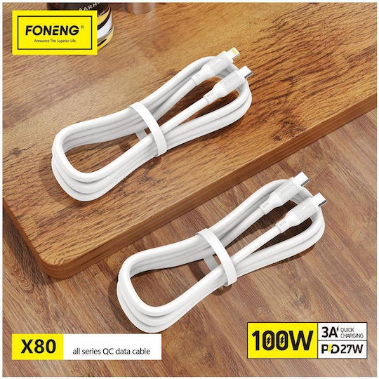 Foneng USB 2.0 Cable USB-C male - USB-C 100W PD Λευκό 1m
