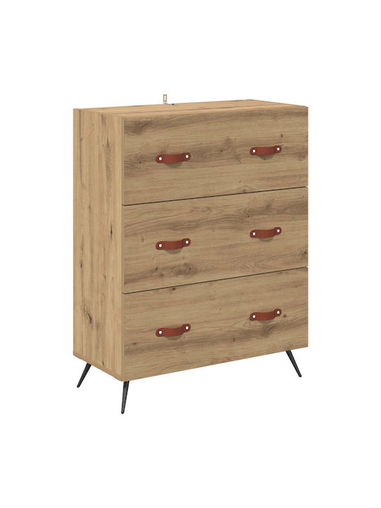 vidaXL Sideboard aus Holz & Metall mit Schubladen Eiche 69,5x34x90cm