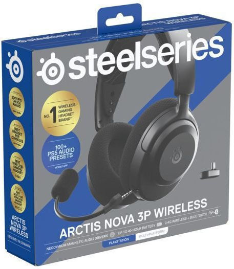 SteelSeries Arctis Nova 3P Wireless Over Ear Gaming Headset with Bluetooth / USB Connectivity for Nintendo Switch / Nintendo Switch 2 / PC / PS4 / PS5