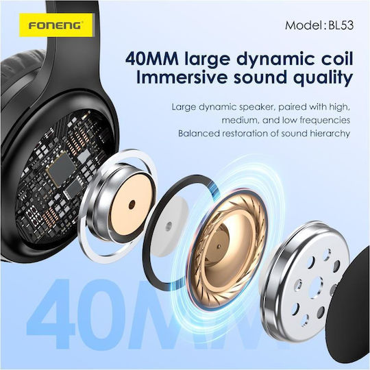 Foneng BL53 Căști Audio Over Ear Wireless Bluetooth cu 30 de Ore Autonomie Negre