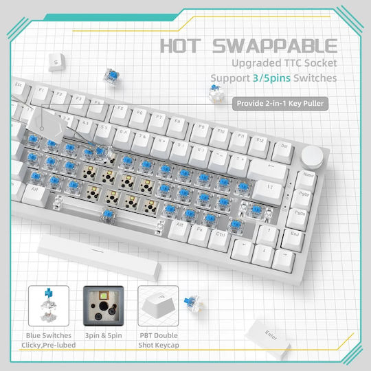 Ajazz AK820 Gaming Mechanical Keyboard 75% with Illuminated Keys (English US) White