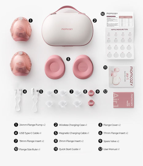 Momcozy Hands Free Ultra Slim Electric Double Breast Pump Battery BPA Free Pink 180ml