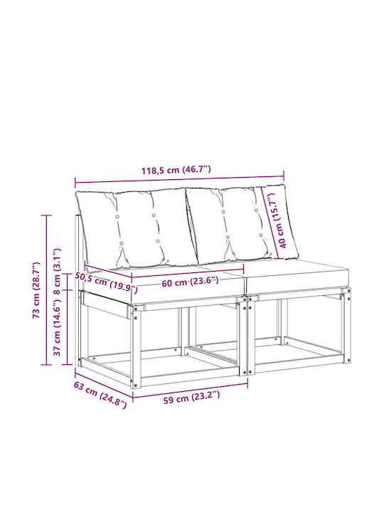vidaXL Zweisitziges Outdoor-Sofa Hölzernes mit Kissen