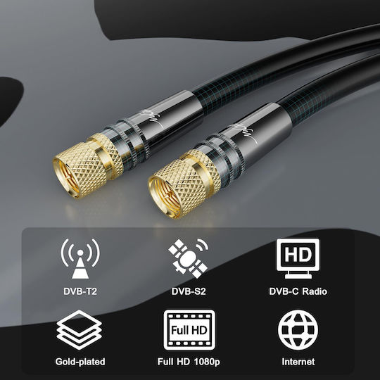 Cablu Antenă Satelit Hd 2x Conectori F 60 Metri Hdtv Dvb-t2 Dvb-c Dvb-s