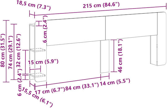 vidaXL Κεφαλάρι Κρεβατιού Ξύλινο Λευκό 215x80cm