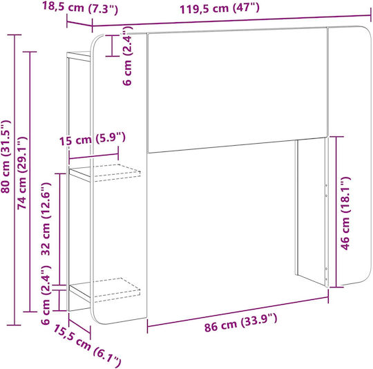 vidaXL Кафяво Дървено Табла За Легло 119.5x80см