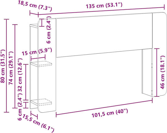 vidaXL Κεφαλάρι Κρεβατιού Ξύλινο Καφέ 135x80cm