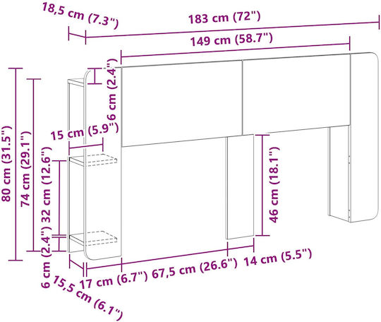 vidaXL Tăblie De Pat Din Lemn Maro 182.5x80cm
