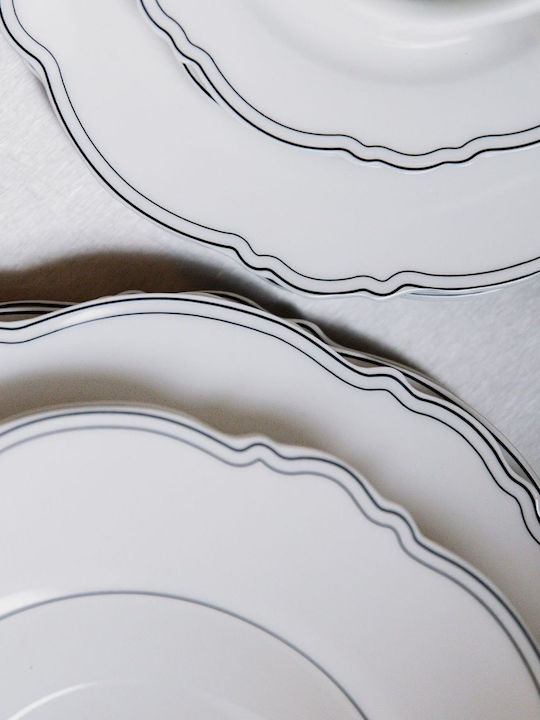 Salt & Pepper Shallow Serving Plate Porcelain Black with Diameter 28cm 2 Pieces