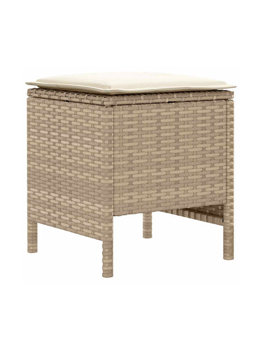 Garden Stool Cube Outdoor Rattan with Beige Cushion 2 Pieces 38x38x45cm
