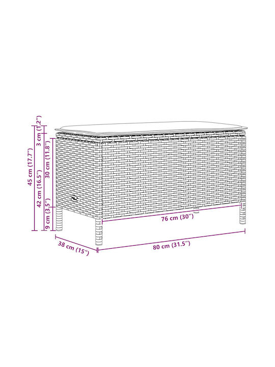 Gartenhocker Würfel Außeneinsatz Rattan mit Beige Kissen 80x38x42cm