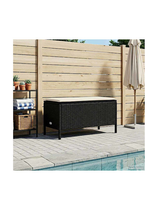 Garden Stool Cube Outdoor Rattan with Cushion Black and Cream 80x38x45cm