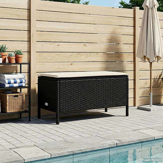 Garden Stool Cube Outdoor Rattan with Cushion Black and Cream 80x38x45cm