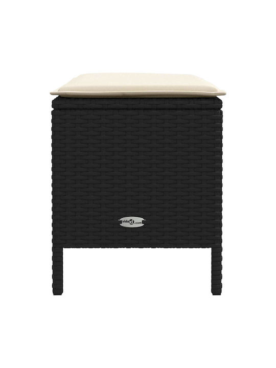 Garden Stool Cube Outdoor Rattan with Cushion Black and Cream 80x38x45cm
