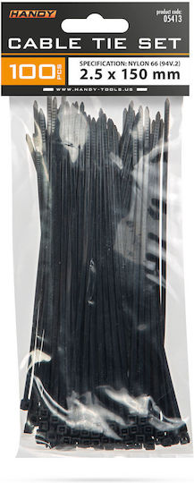 Legături Cablu Din Plastic 150×2.5 Mm Nailon Auto-blocante Negre 100 Buc