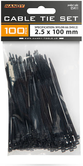 Plastic Cable Ties 100×2.5 Mm Nylon Self-locking Black 100 Pcs