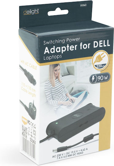 Dell Laptop Charger 90w 19.5v 4.5a 110-240v 7.4x5.0mm Plug Black