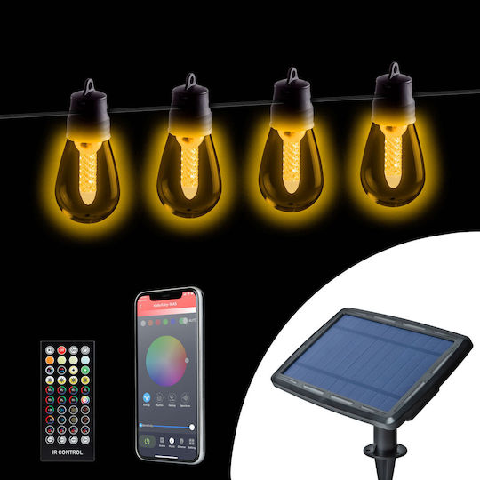 Set 25 Lămpi Solare Suspendate Ghirlandă 1.5W Bluetooth cu Fotocelulă și Telecomandă IP65