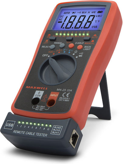 Digital Auto-range Multimeter 2 In 1 Rj45 Rj11 Usb Cable Tester 600v Diode Test Continuity