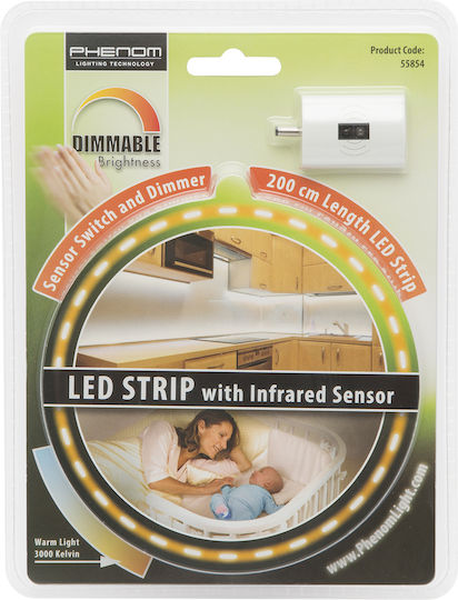 Bandă LED 12V Lumină Alb Cald 2m Tip SMD2835 cu Senzor de Mișcare & Sursă de Alimentare