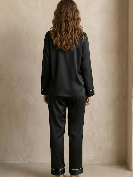 Seidige Feinstruktur Satin-Pyjama 'Hebe' Dunkelblau