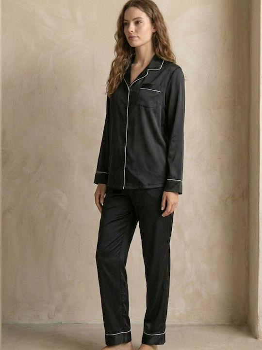 Seidige Feinstruktur Satin-Pyjama 'Hebe' Dunkelblau
