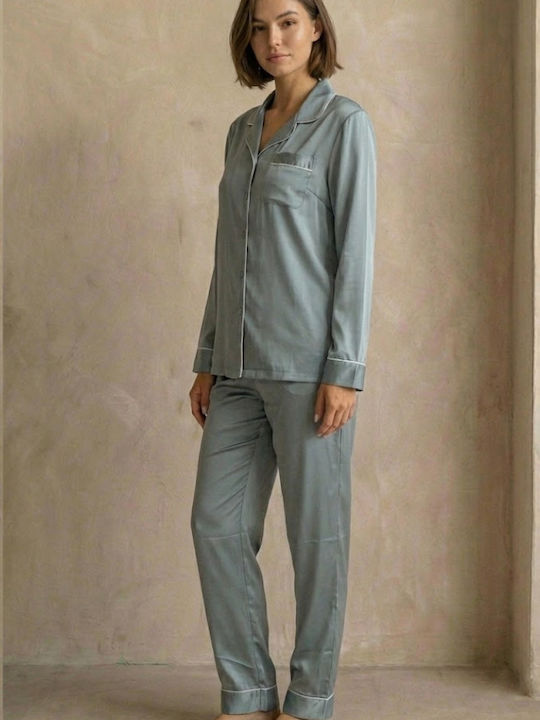 Zizo Winter Damen Pyjama-Set Dusty Grey - Blue - Grey