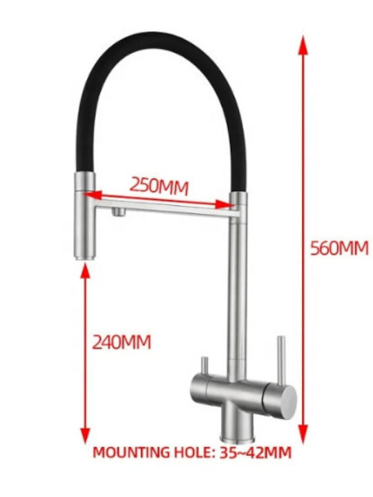 Three-Way Kitchen Faucet U-Shaped Inox-Black Stocco St-031501mn