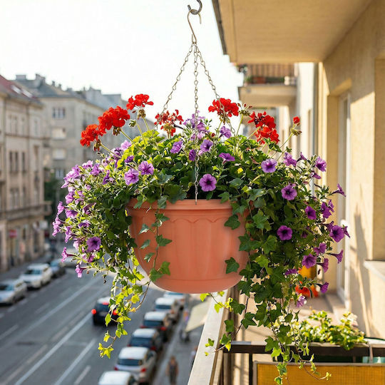 Hanging Plastic Pot Chain Terracotta Color Ø30 X 18 Cm Balcony Garden Flowers