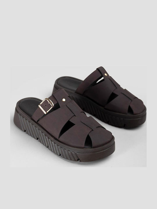 Sandale Casual Damă Flatforme Maro Din Piele