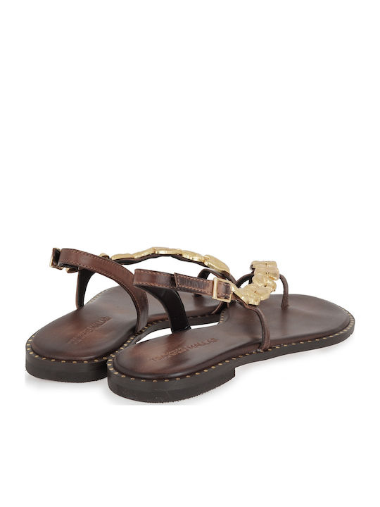 Leather Women's Flat Sandals Brown
