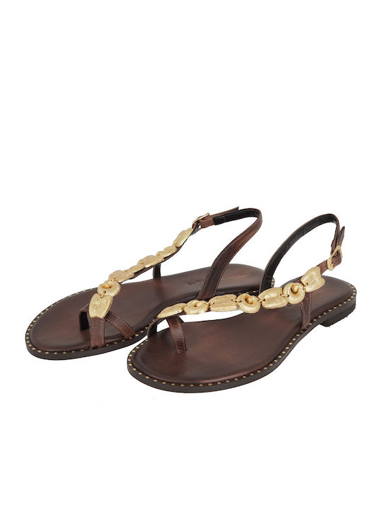 Leather Women's Flat Sandals Brown