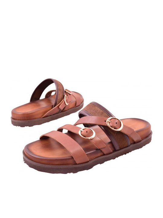 Leder Flache Sandalen für Damen Braun